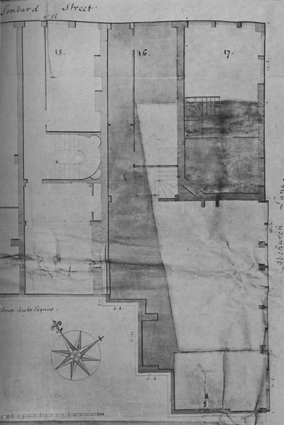 1773, 1928 में लॉयड्स कॉफ़ी हाउस नंबर 16 लोम्बार्ड स्ट्रीट का ग्राउंड प्लान द्वारा अज्ञात