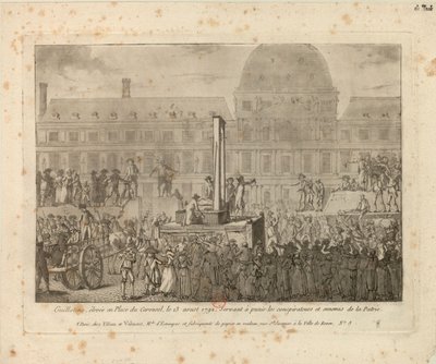 13 अगस्त, 1792 को प्लेस डू कैरोसेल में गिलोटिन खड़ा किया गया ... द्वारा अज्ञात