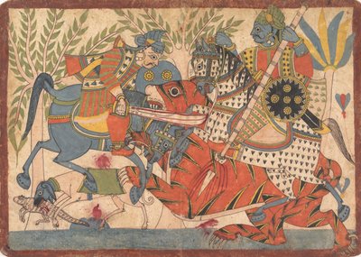 हरिश्चंद्र और उनके मंत्री एक हरिश्चंद्र श्रृंखला से टाइगर फोलियो को मारते हुए, 1800-1850। द्वारा अज्ञात