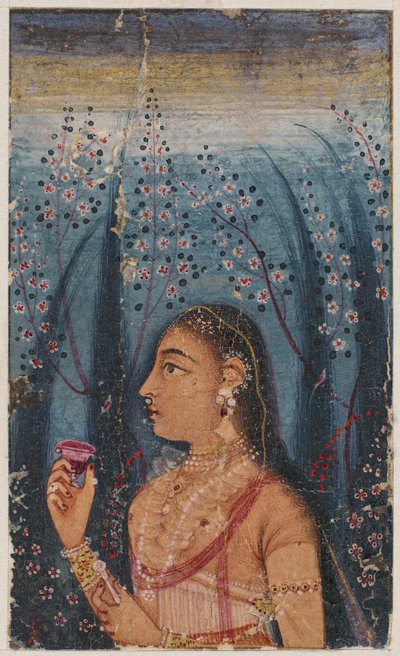 फूलों के तनों के बीच एक युवा महिला का सिर, सी. 1620. द्वारा अज्ञात
