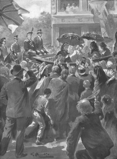 ... उनकी मेजेस्टीज़ लंदन के ईस्ट एन्ड, 2 अप्रैल, 1873, 1901 को देखी गई। द्वारा अज्ञात