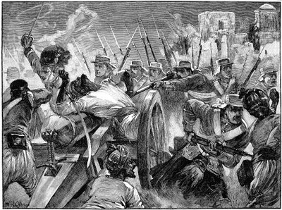 16 जुलाई, 1857 को C18pore, इंडियन म्यूटिनी में उत्परिवर्ती बंदूकों पर कब्जा करने वाले हाइलैंडर्स द्वारा अज्ञात