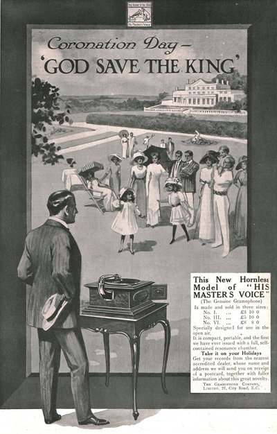 उनका मास्टर्स वॉयस विज्ञापन, 1911। द्वारा अज्ञात