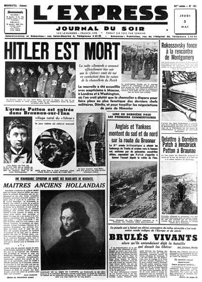 हिटलर डेड है, लेक्सप्रेस अखबार का फ्रंट पेज, 3 मई 1945 द्वारा अज्ञात
