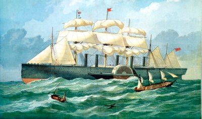 IK ब्रसेल्स स्टीम शिप ग्रेट ईस्टल पैडल व्हील के लिए आवास दिखा रहा है, और पाल, 1857 द्वारा अज्ञात