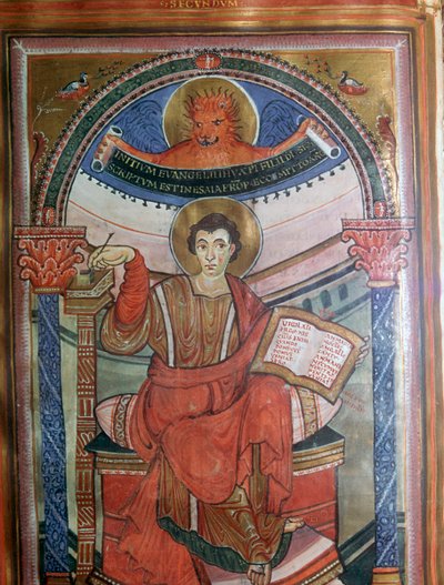 अपना सुसमाचार पकड़े हुए सेंट मार्क का चित्रण, 8वीं शताब्दी द्वारा अज्ञात