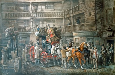 इन यार्ड, मेल कोच को छोड़ने की तैयारी के साथ, c1840 द्वारा अज्ञात