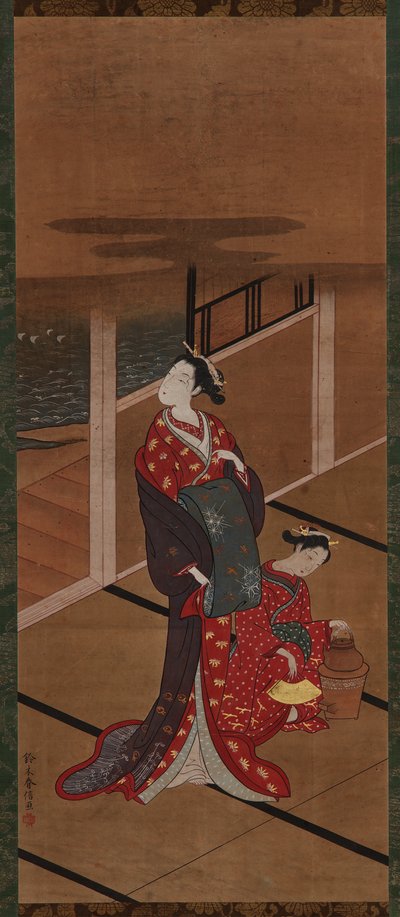 आंतरिक भाग: एक युजो और एक परिचारक ताप जल, ईदो काल, 1615-1868। द्वारा अज्ञात