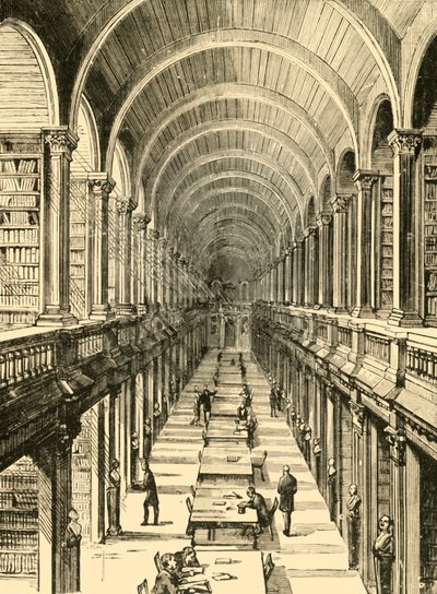 लाइब्रेरी का इंटीरियर, ट्रिनिटी कॉलेज, 1898। द्वारा अज्ञात