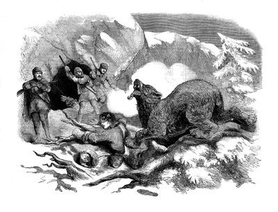जैक कर्लिंग एक क्रूर भालू से बचकर निकलते हैं, 1855 द्वारा अज्ञात