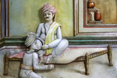 जलाराम प्रार्थना हिंदू मंदिर, लीसेस्टर। जलारामपा के जीवन को दर्शाती कलाकृति। यूनाइटेड किंगडम द्वारा अज्ञात