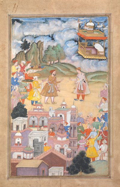 किंग सैल ने कला यवन का दौरा किया, हरि कृष्ण की एक हरिवंश कथा से फोलियो, सीए। 1590-95। द्वारा अज्ञात