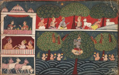 कृष्णा चोरी गोपियाँ कपड़े, भागवत पुराण के पृष्ठ सी। 1650। द्वारा अज्ञात