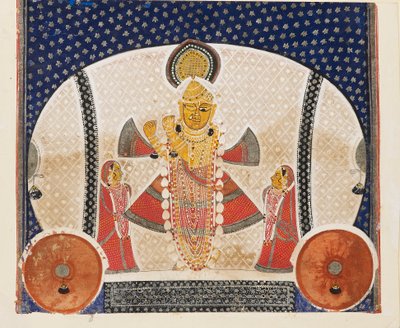 20वीं सदी की शुरुआत में, श्रीनाथजी के रूप में कृष्ण बांसुरी बजाते हुए द्वारा अज्ञात