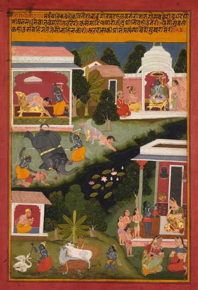 कृष्ण दानवों के विनाशक के रूप में, सूरदास सूरसागर के पृष्ठ सी। 1700। द्वारा अज्ञात