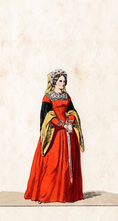 लेडी-इन-वेटिंग, कॉस्ट्यूम डिज़ाइन फॉर शेक्सपियर प्ले, हेनरी VIII, 19 वीं शताब्दी द्वारा अज्ञात