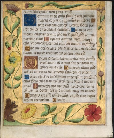 एक Psalter और प्रार्थना से पत्ता: फूलों और गिलहरी के साथ सजावटी सीमा, सी। 1524। द्वारा अज्ञात