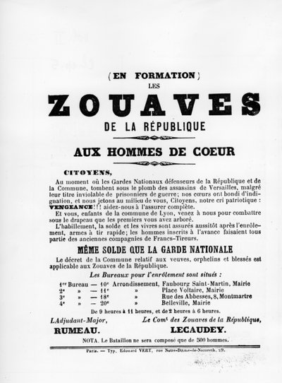 Les Zouaves, पेरिस कम्यून के फ्रांसीसी राजनीतिक पोस्टरों से, मई 1871 द्वारा अज्ञात