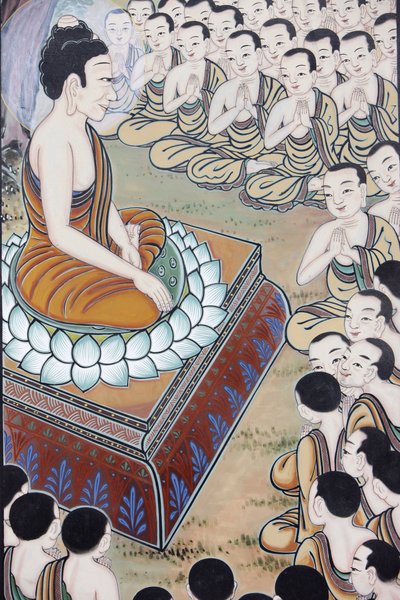 बुद्ध का जीवन बुद्ध ने कई अनुयायियों को प्राप्त कियाएक अवसर पर 1250 भिक्षुओं ने उनकी शिक्षा को सुनने के लिए स्वचालित रूप से इकट्ठा किया (इस दिन को बौद्ध देशों में छुट्टी के रूप में मनाया जाता है।), सियोल, कोरी डू सूद द्वारा अज्ञात