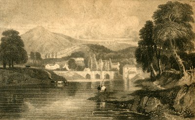 लीलंगोलेन ब्रिज, कैसल डीनास ब्रान, डी नदी पर: उत्तरी वेल्स, 19 वीं शताब्दी। द्वारा अज्ञात