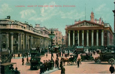 लंदन, बैंक ऑफ इंग्लैंड और रॉयल एक्सचेंज, c1910 द्वारा अज्ञात