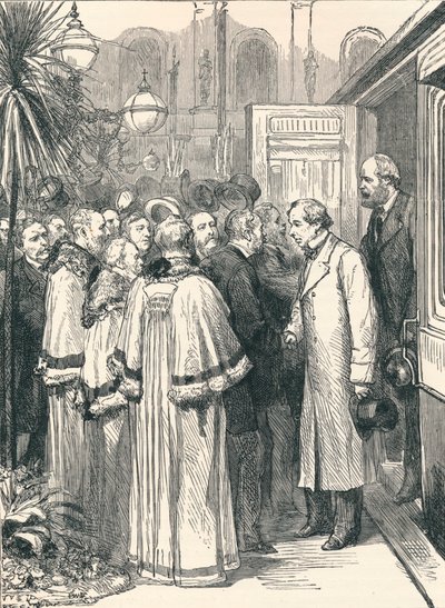 1896 में चैरिंग क्रॉस रेलवे स्टेशन पर लॉर्ड बीकंसफील्ड और लॉर्ड सैलिसबरी द्वारा अज्ञात