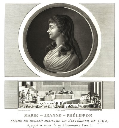 मैडम रोलैंड या मैरी-जीन फेलिपोन (1754-1793), गिरोंडिस्ट, अपने पति जीन-मैरी रोलैंड डे ला प्लाटियर के साथ द्वारा अज्ञात
