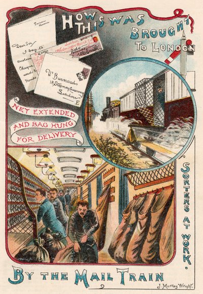 मेल ट्रेन ब्रिटेन में कस्बों और शहरों से लंदन के लिए पत्र ले जा रहा है, c1900 द्वारा अज्ञात