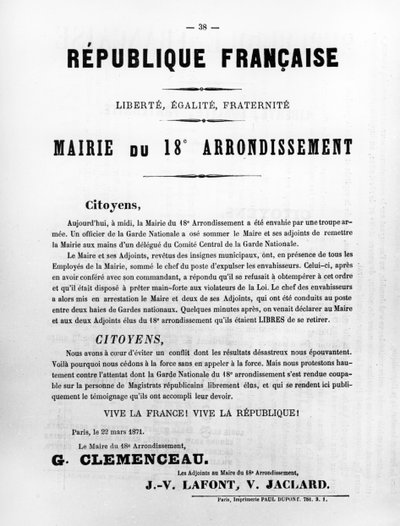 Mairie du 18 वीं Arrondissement, पेरिस कम्यून के फ्रांसीसी राजनीतिक पोस्टर, मई 1871 से द्वारा अज्ञात