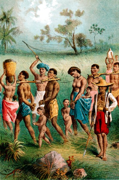 पुरुष, महिला और बाल बंदी अरब दास व्यापारियों द्वारा दासता में संचालित, c1875 द्वारा अज्ञात
