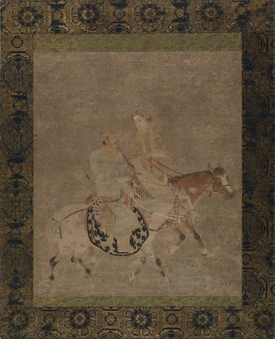 घोड़े की पीठ पर आदमी और औरत. द्वारा अज्ञात