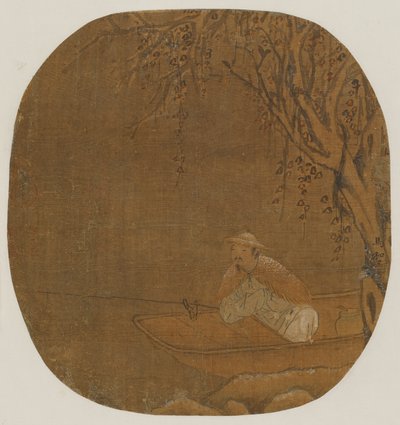 एक पेड़ के नीचे नाव से मछली पकड़ता हुआ आदमी, संभवतः मिंग राजवंश, 1368-1644। द्वारा अज्ञात