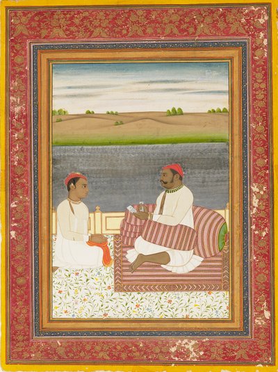 19वीं सदी में एक परिचारक या शिष्य के साथ छत पर बैठा आदमी द्वारा अज्ञात