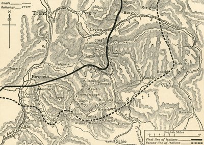 ट्रेंटिनो में ऑस्ट्रियाई हमले का चित्रण, मई, 1916, c1920। द्वारा अज्ञात