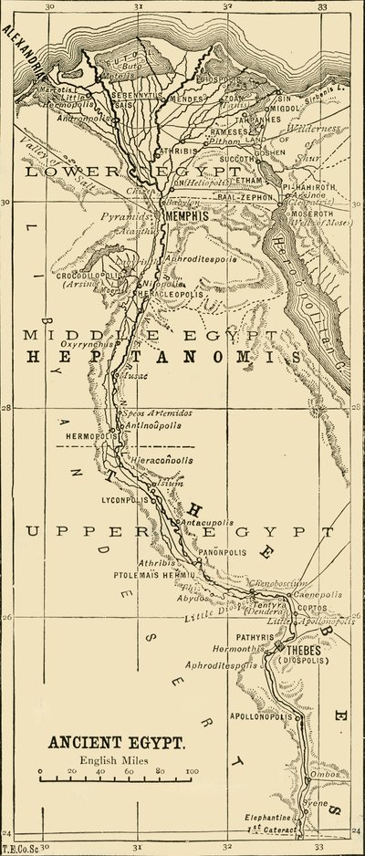 प्राचीन मिस्र का नक्शा, 1890। द्वारा अज्ञात