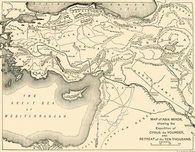 एशिया माइनर का नक्शा, साइरस द यंगर का अभियान और टेन थाउजेंड, 1890 का रिट्रीट। द्वारा अज्ञात