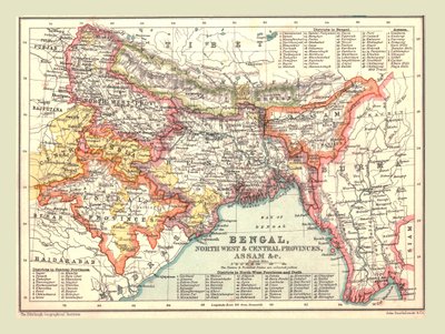 बंगाल का नक्शा, उत्तर पश्चिम और मध्य प्रांत और असम, 1902। द्वारा अज्ञात