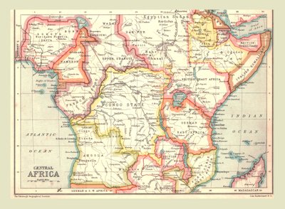 सेंट्रल अफ्रीका का नक्शा, 1902। द्वारा अज्ञात