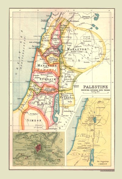 फिलिस्तीन का नक्शा, जनजातियों में विभाजन दिखा रहा है, 1902। द्वारा अज्ञात