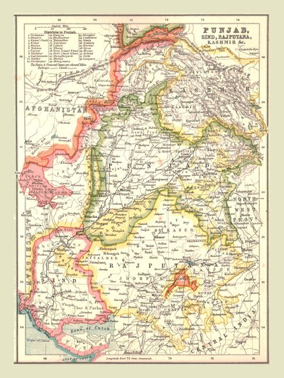 पंजाब, सिंध, राजपुताना और कश्मीर का नक्शा, 1902। द्वारा अज्ञात