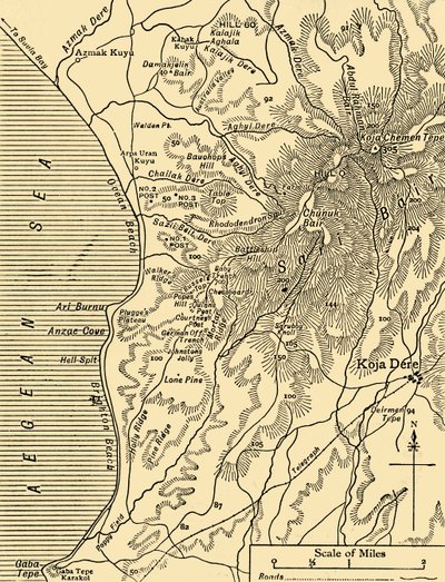 साड़ी बैर का नक्शा, गैलीपोली प्रायद्वीप, प्रथम विश्व युद्ध, 1915, c1920। द्वारा अज्ञात