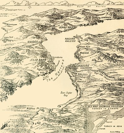 दार्डनैल्स का नक्शा, प्रथम विश्व युद्ध, 1915, c1920। द्वारा अज्ञात