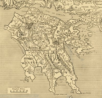 पेलोपोनेसस का नक्शा, 1890। द्वारा अज्ञात