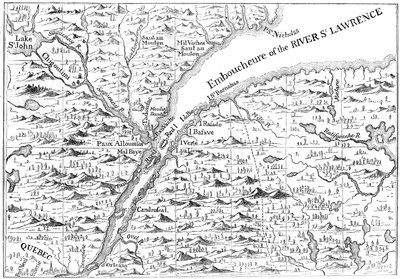 रिवर सेंट लॉरेंस के पाठ्यक्रम का मानचित्र जहां तक क्यूबेक, 1730 c1880 है द्वारा अज्ञात