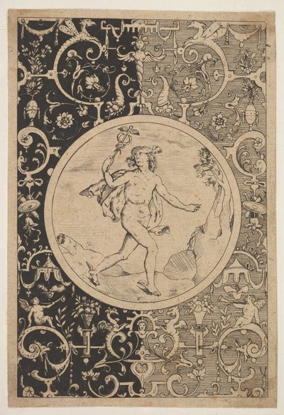 Grotesques के साथ एक सजावटी फ्रेम में बुध, ca. 1600-1630। द्वारा अज्ञात
