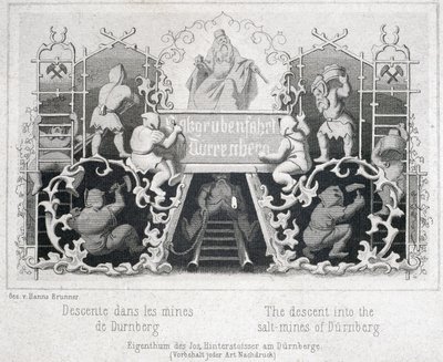 नमक की खान: ऑस्ट्रिया के डर्नबर्ग की नमक की खदानों में उतरना, लगभग 1850 द्वारा अज्ञात