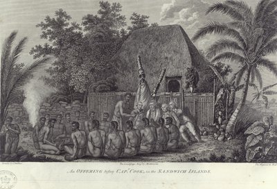 सैंडविच, हवाई के कैप्टन कुक, c1778 के सामने स्वाइन का कत्लेआम द्वारा अज्ञात