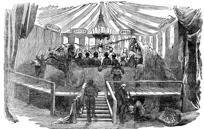 डायनासोर, क्रिस्टल पैलेस, सिडेनहैम, न्यू इयर्स ईव, 1853 के एक मॉडल के अंदर भोजन करने वाले प्रकृतिवादी द्वारा अज्ञात