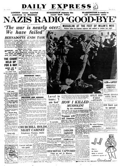 नाज़िस रेडियो गुड-बाय, डेली एक्सप्रेस का फ्रंट पेज, 1 मई 1945 द्वारा अज्ञात