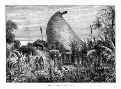 न्यू कैलेडोनियन नेटिव हट, दक्षिण-पश्चिम प्रशांत, 1877 द्वारा अज्ञात